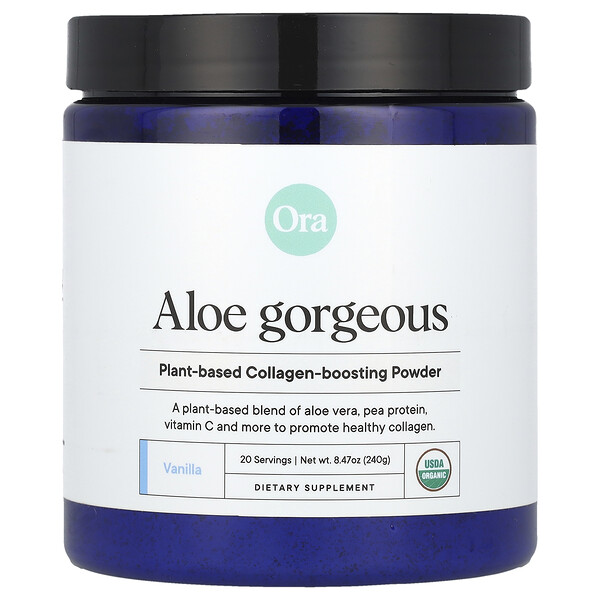 Aloe Gorgeous, Plant-Based Collagen-Boosting Powder (Порошок), Vanilla , 8.47 oz (Унции) (240 g) ORA