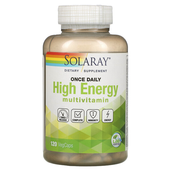 Один раз в день, высокоэнергетические мультивитамины, 120 растительных капсул Solaray
