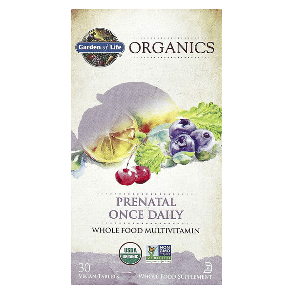 Organics, Once Daily, Prenatal, Whole Food Multivitamin, 30 Vegan Tablets (Таблетки) Garden of Life