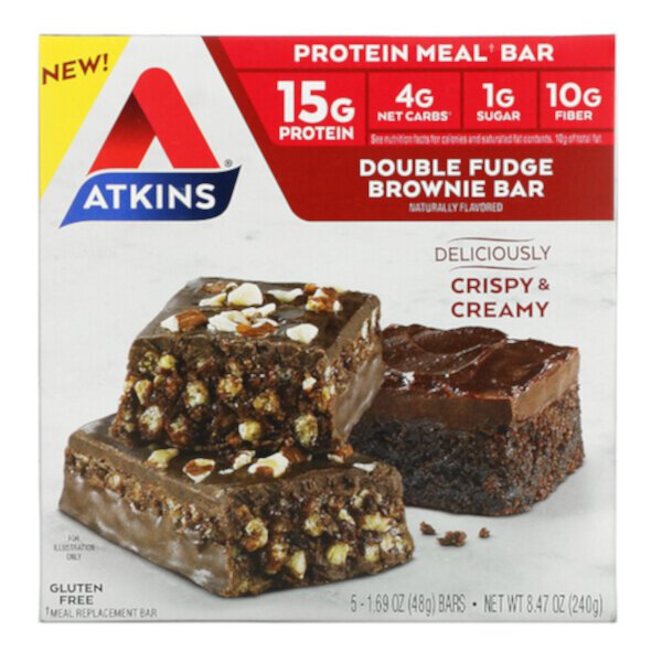 Protein Meal Bar, Батончик с двойной помадкой, 5 батончиков, 1,69 унции (48 г) каждый Atkins