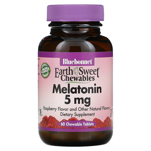 Earth Sweet Chewables, Мелатонин, малина, 5 мг, 60 жевательных таблеток Bluebonnet Nutrition
