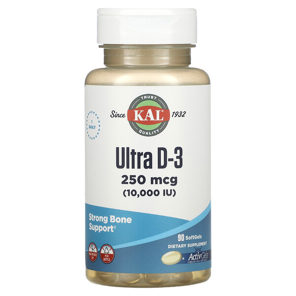 Ultra D-3, 250 мкг (10 000 МЕ), 90 мягких таблеток KAL
