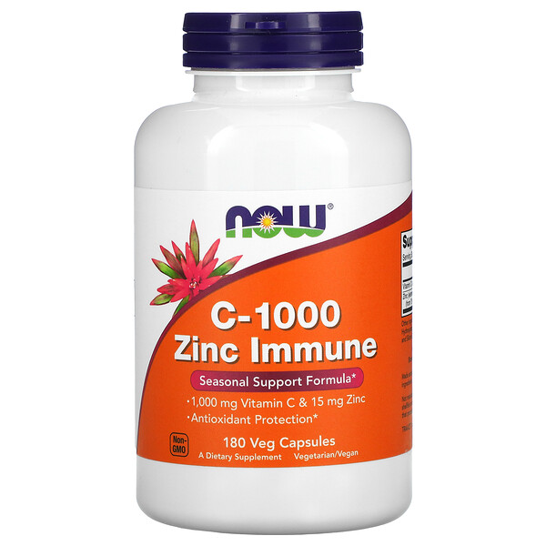 C-1000 Zinc Immune, 180 растительных капсул NOW Foods