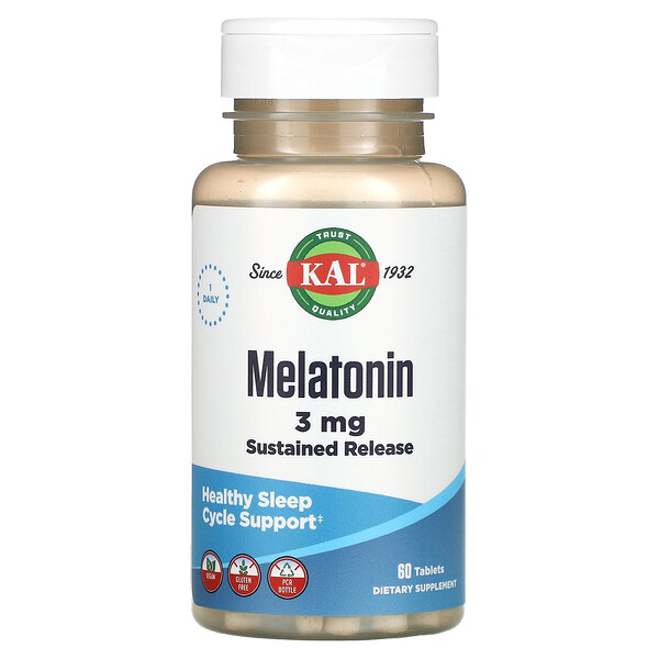 Мелатонин SR с витамином B6, 3 мг, 60 таблеток KAL