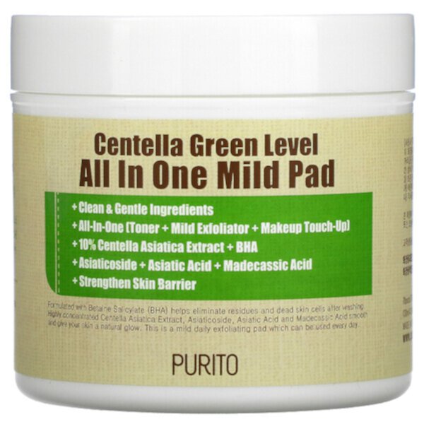 Centella Green Level All In One Mild Pad, 70 подушечек (130 мл) Purito