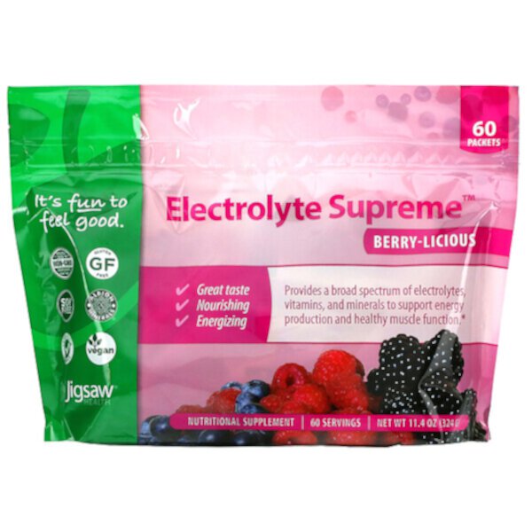 Electrolyte Supreme, Berry-Licious, 60 пакетиков, 11,4 унции (324 г) Jigsaw Health