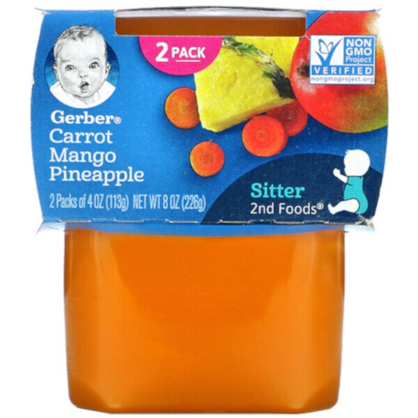 Морковь, манго, ананас, 2nd Foods, 2 упаковки по 4 унции (113 г) каждая GERBER