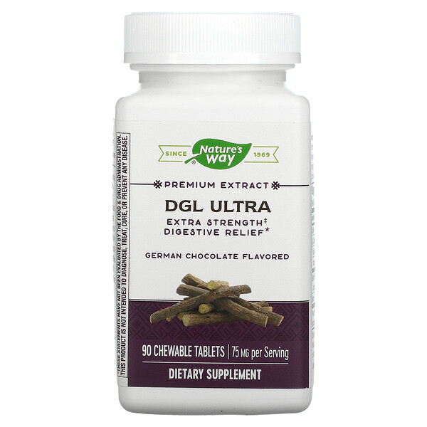 DGL Ultra, Extra Strength Digestive Relief, немецкий шоколад, 75 мг, 90 жевательных таблеток Nature's Way