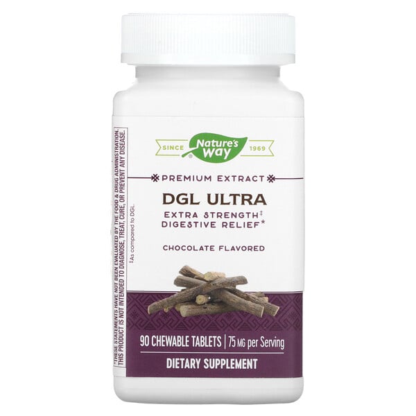 DGL Ultra, Средство для облегчения пищеварения повышенной силы, шоколад, 75 мг, 90 жевательных таблеток Nature's Way