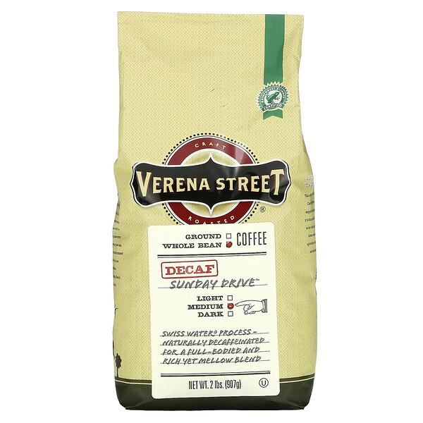 Sunday Drive, Без кофеина, цельная фасоль, средней обжарки, 2 фунта (907 г) Verena Street