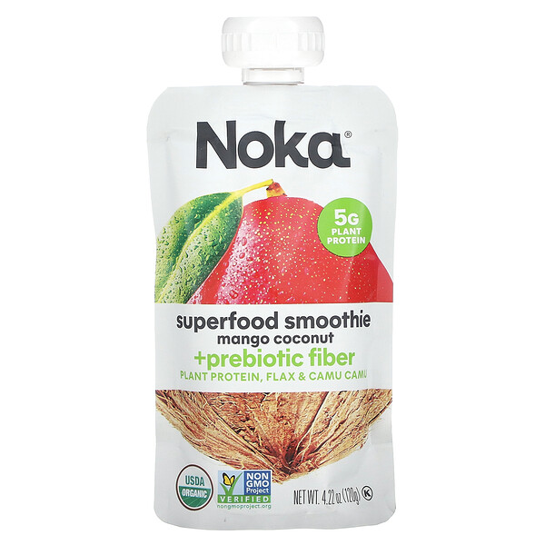 Superfood Smoothie + Plant Protein, манго, кокос, 4,22 унции (120 г) Noka