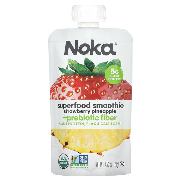 Superfood Smoothie + Plant Protein, клубника, ананас, 4,22 унции (120 г) Noka