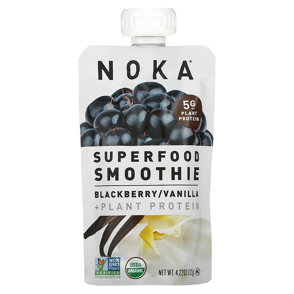Superfood Smoothie + Plant Protein, ежевика, ваниль, 4,22 унции (120 г) Noka