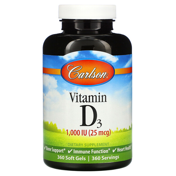 Витамин D3 - 25 мкг (1000 МЕ) - 360 мягких капсул - Carlson Carlson