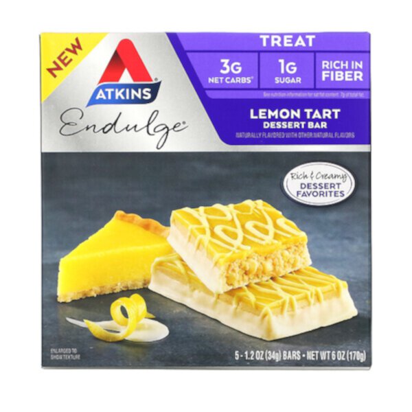 Endulge, Лимонный пирог, 5 батончиков по 1,2 унции (34 г) каждый Atkins