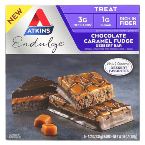 Endulge, Шоколадно-карамельная помадка, 5 батончиков по 1,2 унции (34 г) каждый Atkins