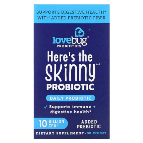 Пробиотик Here's The Skinny 10 миллиардов КОЕ, 30 таблеток без искусственных добавок LoveBug Probiotics