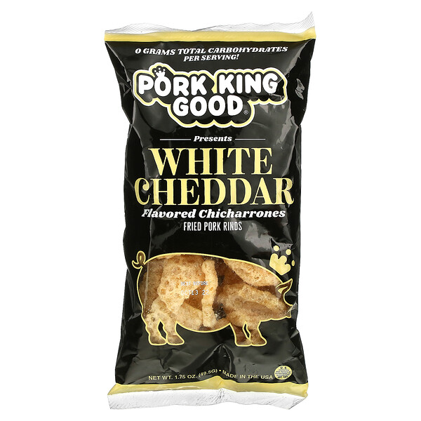 Chicharrones со вкусом, белый чеддер, 1,75 унции (49,5 г) Pork King Good