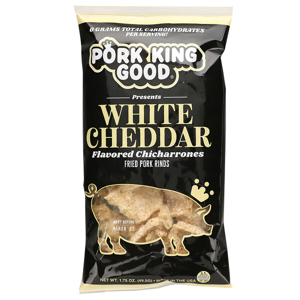 Chicharrones со вкусом, белый чеддер, 1,75 унции (49,5 г) Pork King Good