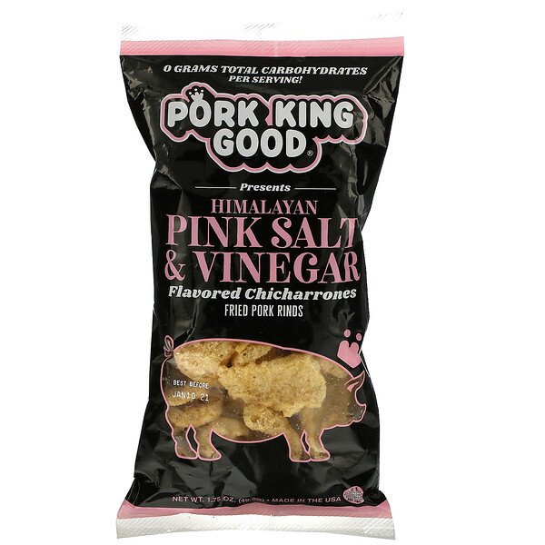 Chicharrones со вкусом, гималайская розовая соль и уксус, 1,75 унции (49,5 г) Pork King Good