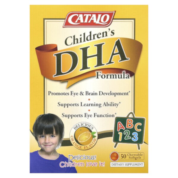 Детская формула ДГК, со вкусом апельсина, 50 жевательных мягких капсул Catalo Naturals