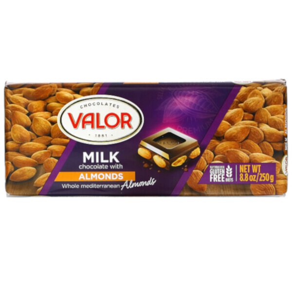 Молочный шоколад с миндалем, 8,8 унции (250 г) Valor