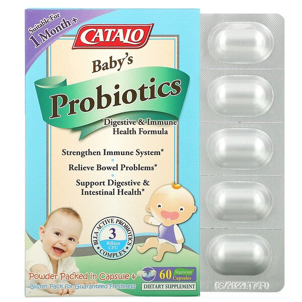 Baby's Probiotics, Формула для здоровья пищеварения и иммунитета, от 1 месяца, 3 миллиарда КОЕ, 60 вегетарианских капсул Catalo Naturals