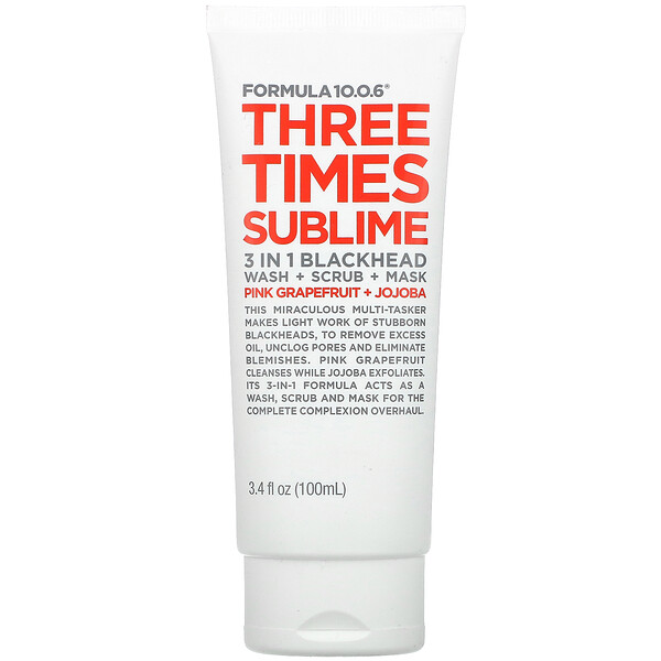 Three Times Sublime, Средство для умывания от черных точек 3 в 1 + скраб + косметическая маска, розовый грейпфрут + жожоба, 100 мл (3,4 жидк. унции) Formula 10.0.6