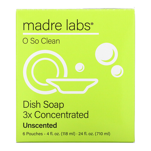 Средство для мытья посуды, 3 запасных концентрата, без запаха, 6 пакетиков по 4 жидких унции (118 мл) каждый Madre Labs