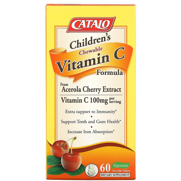 Детская жевательная формула с витамином С, 50 мг, 60 вегетарианских жевательных таблеток Catalo Naturals