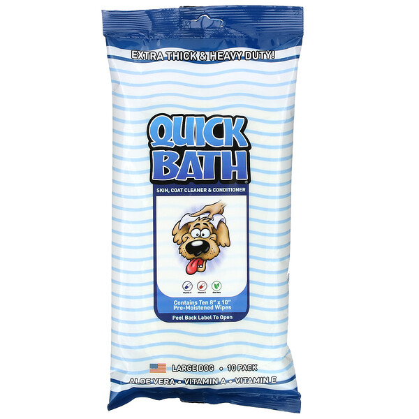 Quick Bath, Средство для чистки и кондиционера для кожи, салфетки для больших собак, 10 шт. в упаковке International Veterinary Sciences