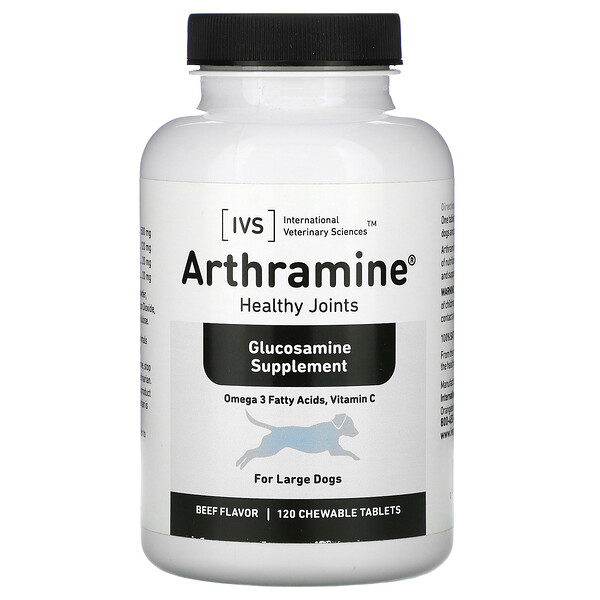 Arthramine, Добавка с глюкозамином, для крупных собак, говядина, 120 жевательных таблеток International Veterinary Sciences