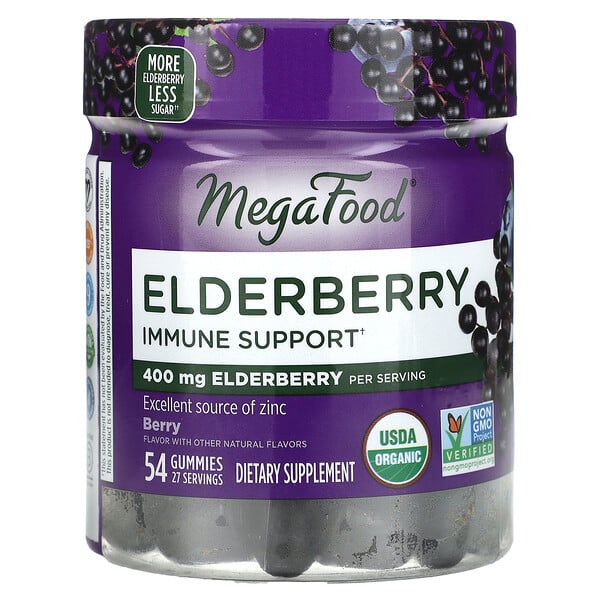 Elderberry Immune Support, Berry, 400 mg , 54 Gummies (Жевательные конфеты) (200 mg per Gummy) MegaFood