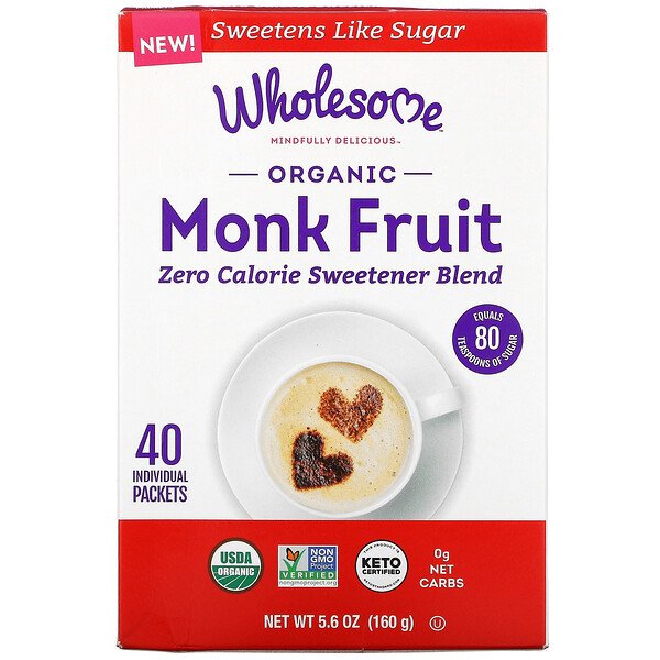 Organic Monk Fruit, 40 отдельных пакетиков, 5,6 унции (160 г) Wholesome
