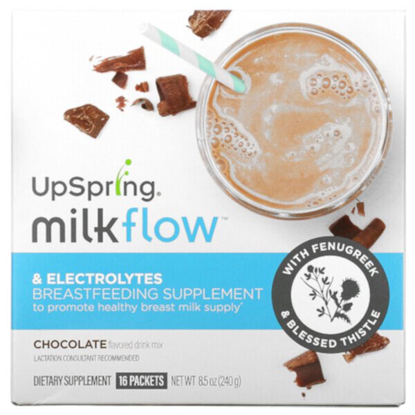 MilkFlow, Напиток с добавками пажитника и чертополоха, шоколад, 16 пакетиков по 0,53 унции (15 г) каждый UpSpring