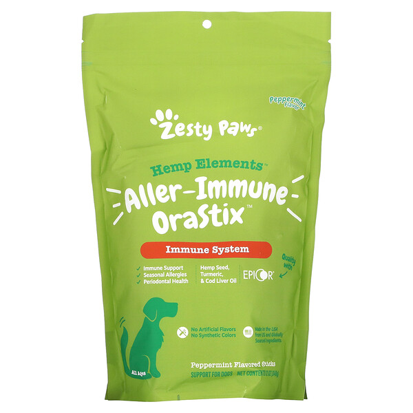 Hemp Elements, Aller-Immune NutraStix для собак, для всех возрастов, перечная мята, 12 унций (340 г) Zesty Paws
