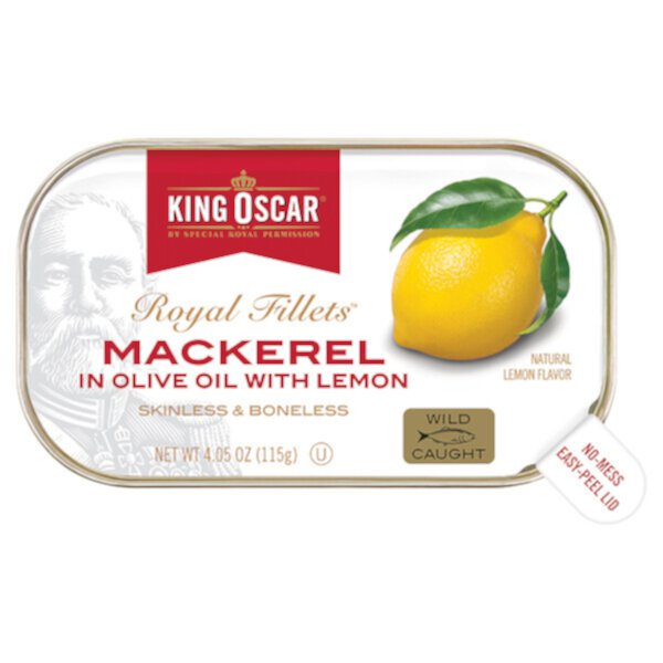 Royal Fillets, скумбрия в оливковом масле с лимоном, 4,05 унции (115 г) King Oscar