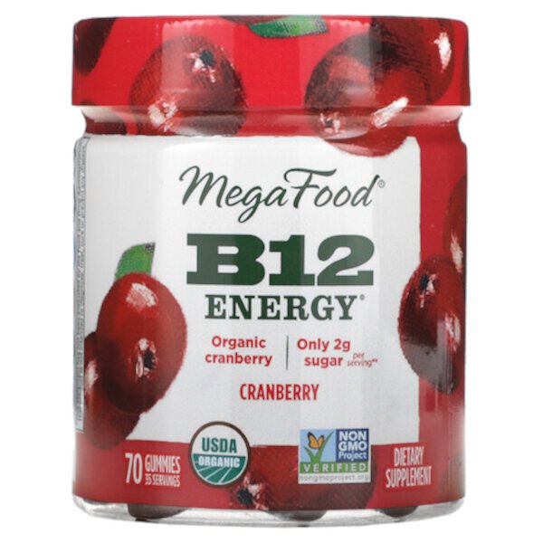 B12 Energy, Клюква, 70 жевательных конфет MegaFood