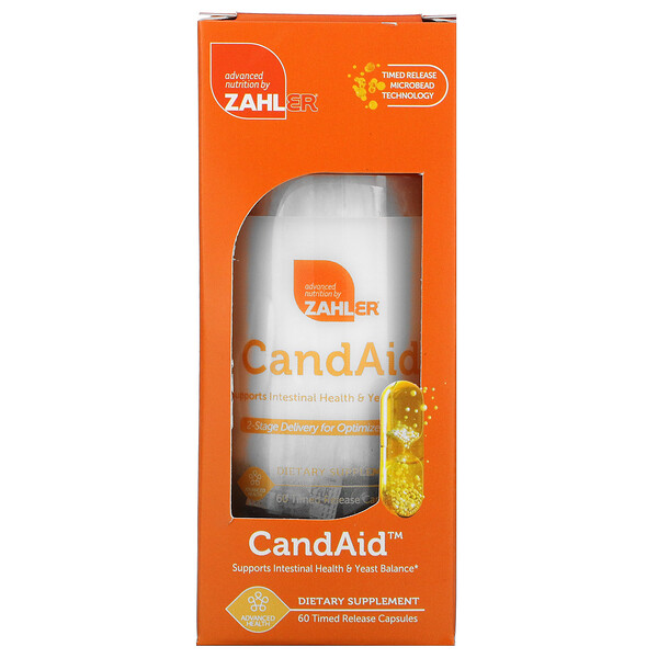 CandAid, Поддерживает здоровье кишечника и баланс дрожжей, 60 капсул с пролонгированным высвобождением Zahler