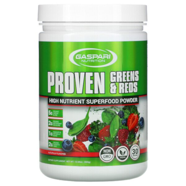 Proven Greens & Reds, Порошок суперпродукта с высоким содержанием питательных веществ, натуральный ароматизатор, 12,69 унций (360 г) Gaspari Nutrition