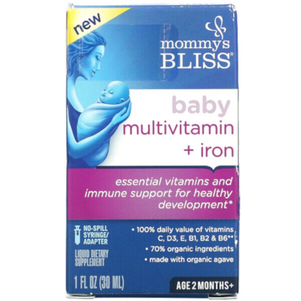 Baby Multivitamin + Iron, для возраста 2 месяцев, виноград, 1 жидкая унция (30 мл) Mommy's Bliss