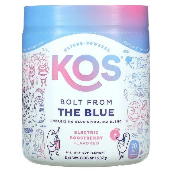 Bolt from the Blue, Энергетическая смесь голубой спирулины, ароматизированная ягодами, 8,36 унции (237 г) KOS