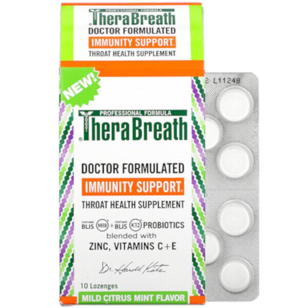 Immunity Support, Добавка для здоровья горла, мягкая цитрусовая мята, 10 пастилок TheraBreath