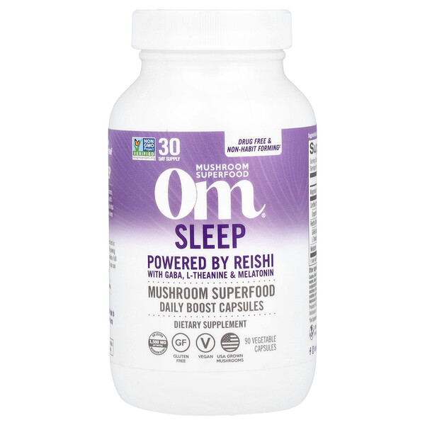 Sleep, Powered by Reishi with GABA, L-Theanine & Melatonin, 1,500 mg, 90 Vegetable Capsules (Растительные капсулы) (500 mg per Capsule) Om Mushrooms