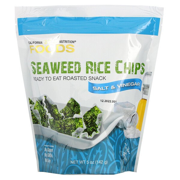 Рисовые чипсы с морскими водорослями, соль и уксус, 5 унций (142 г) California Gold Nutrition