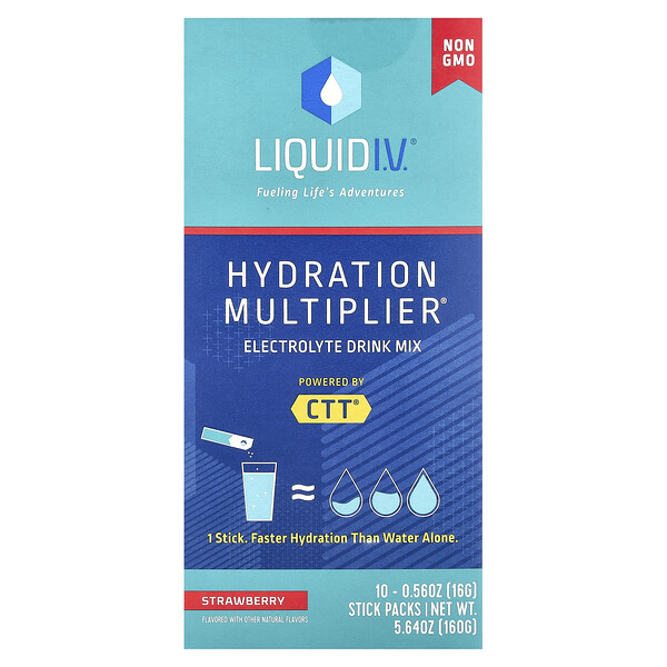 Hydration Multiplier, Electrolyte Drink Mix, Strawberry, 10 Individual Stick Packs, 0.56 oz (Унции) (16 g) Each Liquid I.V.