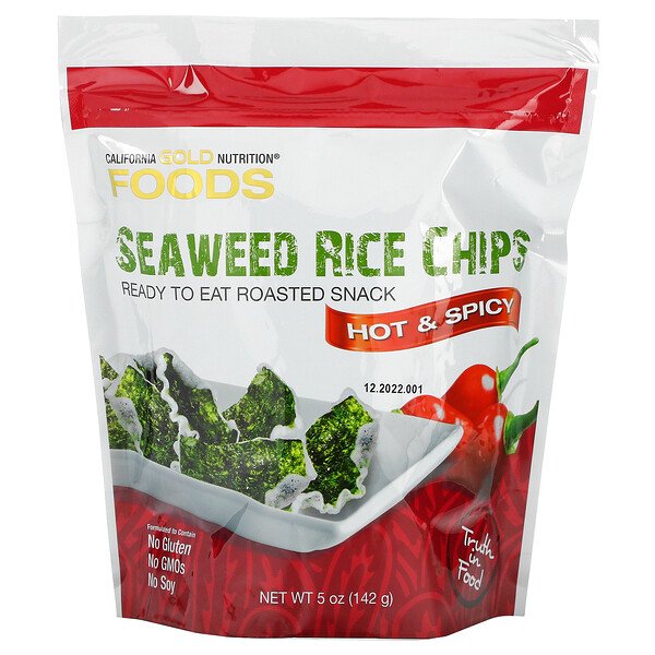 Рисовые чипсы с морскими водорослями, острые и пряные, 5 унций (142 г) California Gold Nutrition
