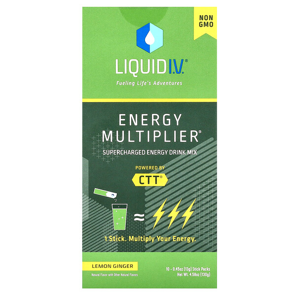 Energy Multiplier, Смесь для энергетического напитка с повышенным зарядом, лимон и имбирь, 10 пакетиков по 0,45 унции (13 г) каждый Liquid I.V.