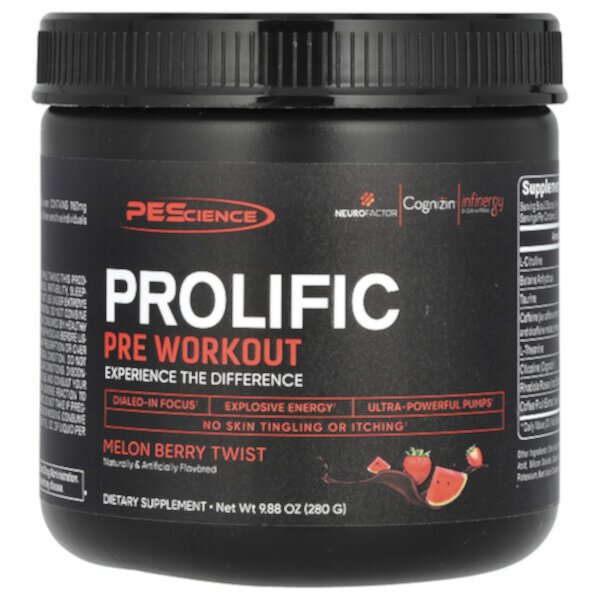 Prolific, Pre-Workout, Melon Berry Twist, 9.88 oz (Унции) (280 g) PEScience