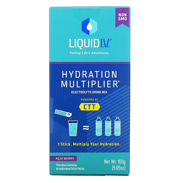 Hydration Multiplier, Смесь электролитов для напитков, ягоды асаи, 10 пакетиков-стиков по 0,56 унции (16 г) каждый Liquid I.V.